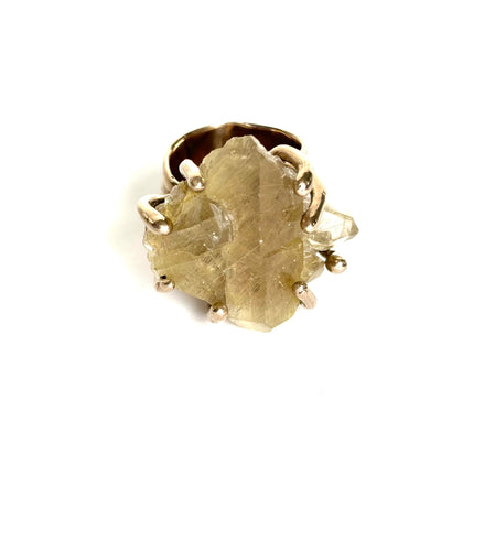 Quartz w/gold rutile specimen ring