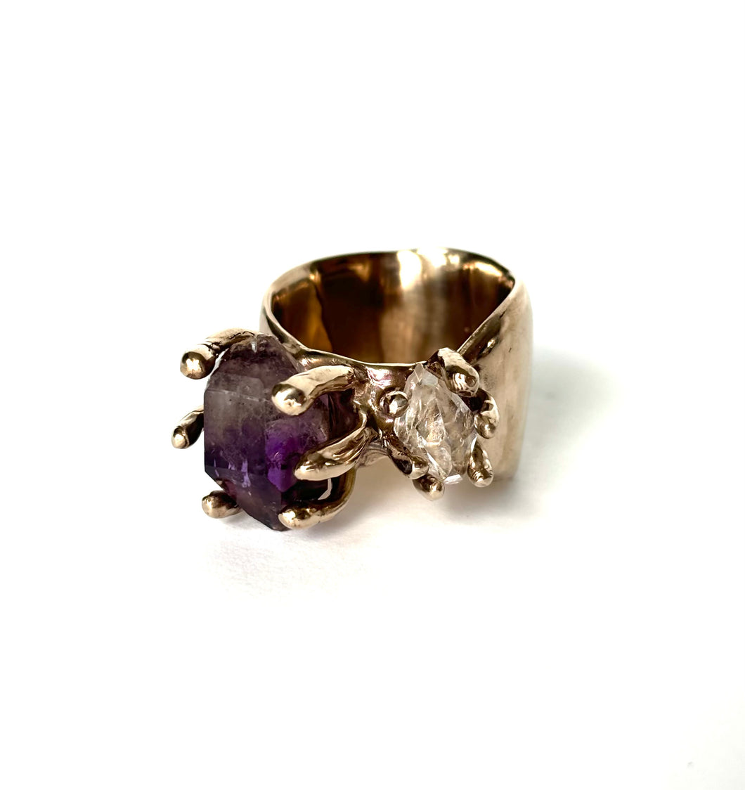 Amethyst and Topaz specimen ring