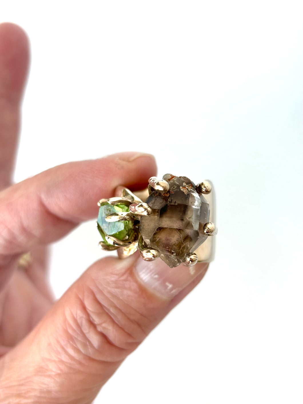 Amethyst and Peridot specimen ring