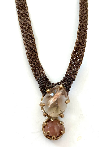 shamans dream and peach quartz pendant necklace