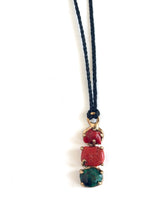 Coral and Malachite in bronze pendant