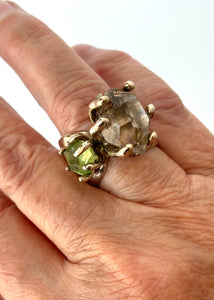 Amethyst and Peridot specimen ring