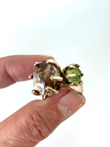 Amethyst and Peridot specimen ring