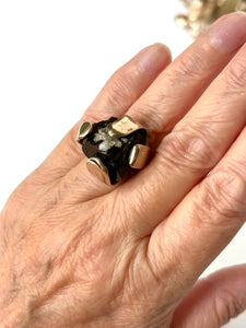 Black tourmaline specimen ring